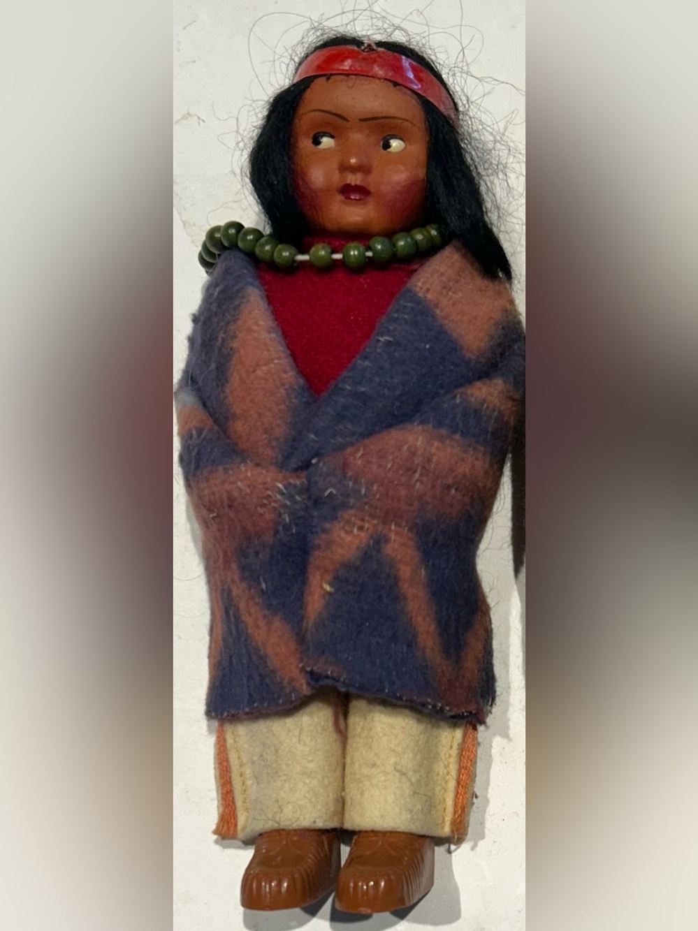 Vintage Skookum Native American Indian Doll With Beads 5.5”.